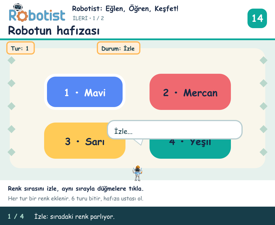 Robotun hafızası önizlemesi